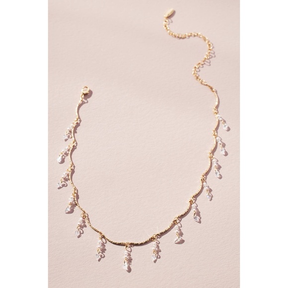 Anthropologie 14K Gold Plated Brass Glass Pearl Delicate Short Necklace Choker - Picture 1 of 6